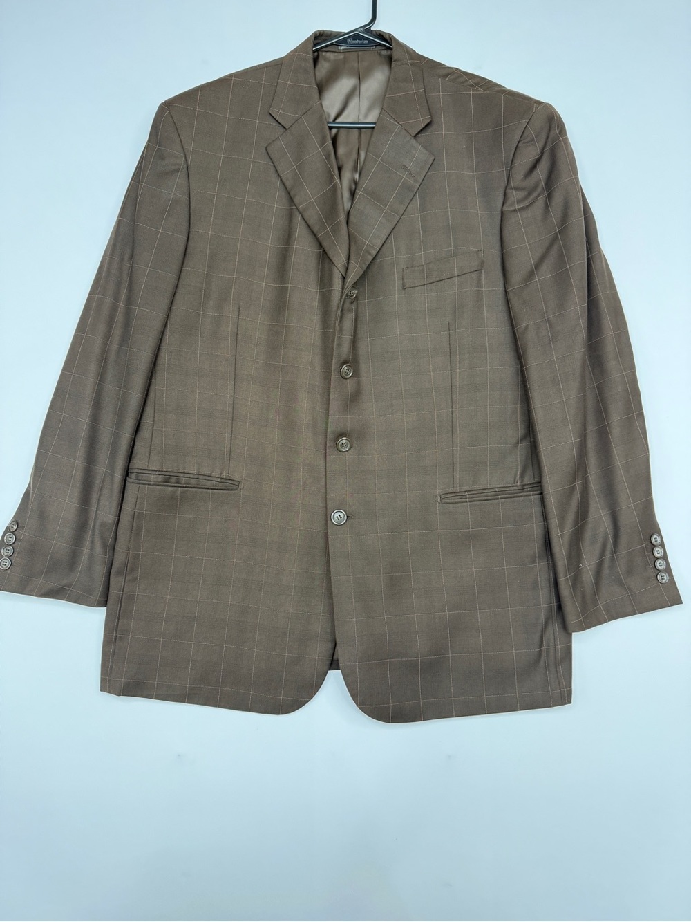Zandello Le Collezioni Men's Brown Plaid Suit Jacket Blazer Size 44R